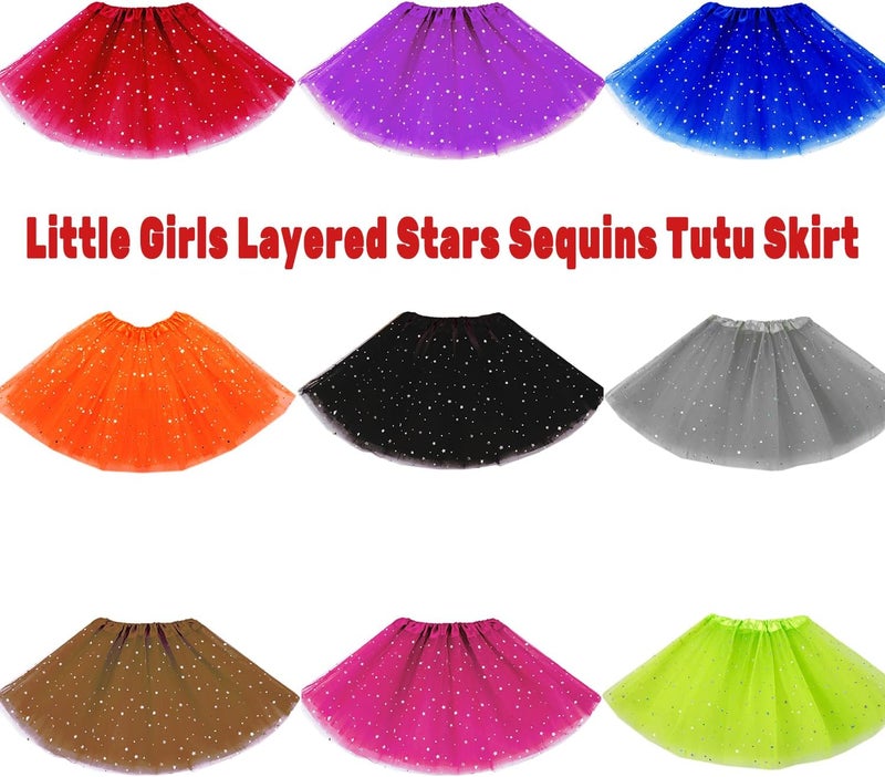 WINROLA Little Girls Stars Sequins Tutu Skirt Princess Ballet Dance Dress for 0-6 Y Sparkle Elastic 3 Layered Tulle Tutu Skirt - Image 3